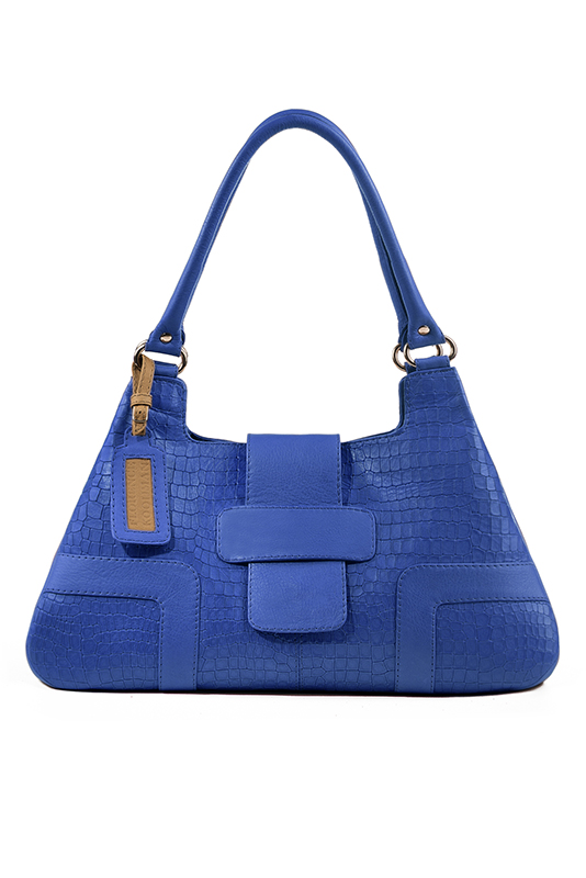 Electric blue women's dress handbag, matching pumps and belts. Top view - Florence KOOIJMAN